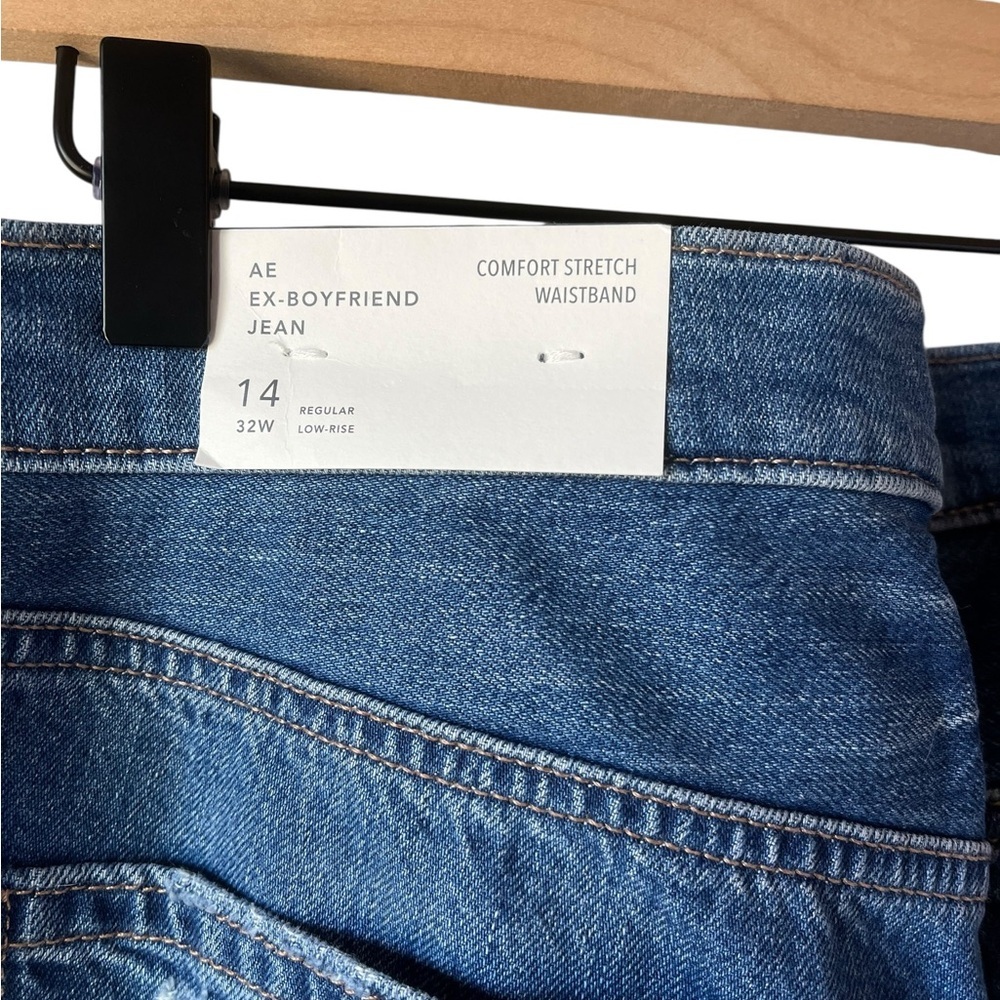 American Eagle NWT Women’s Ex-Boyfriend Jean Shadow Patched Blues Stigrid Sz 14 - Picture 8 of 8